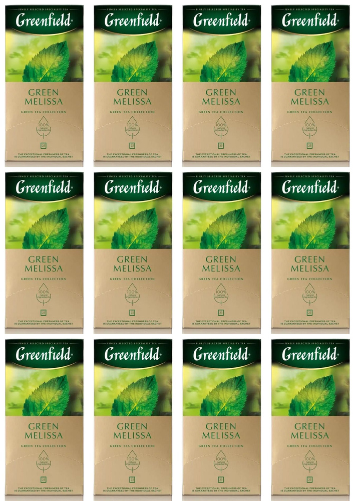 Greenfield Чай зеленый Green Melissa, с мятой и мелиссой, 25 пакетиков, 12 уп  #1