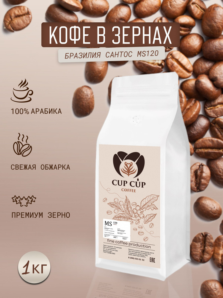 Кофе в зёрнах Бразилия Сантос (BRASIL SANTOS) "Cup Cup Coffee", 100% Арабика свежей обжарки  #1