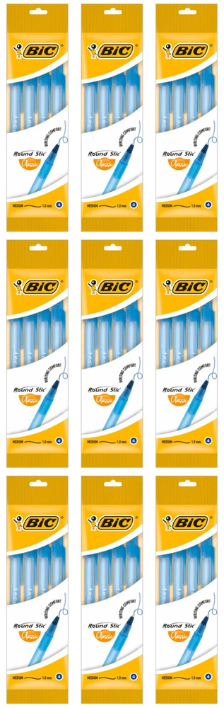 Bic Ручки шариковые Round Stic, узел 1 мм, линия письма 0,32 мм, синяя, набор 4 шт, 9 уп  #1