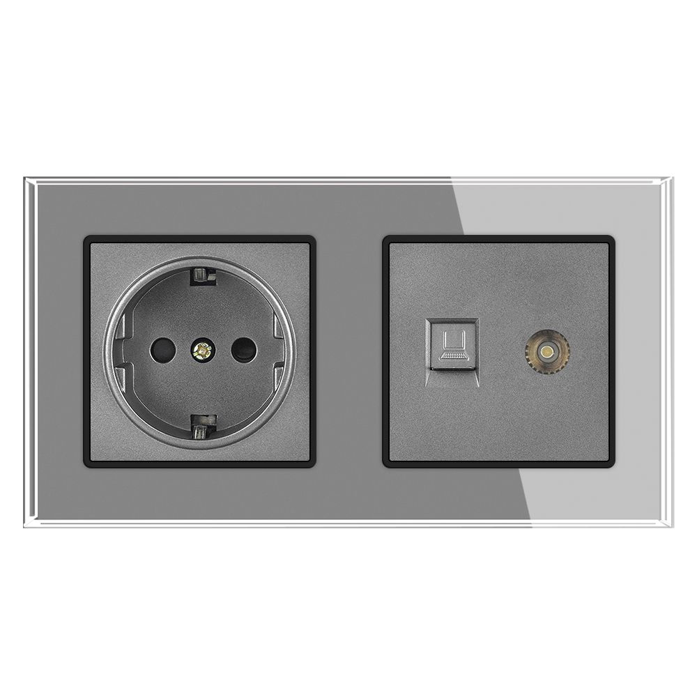 Розетка с CAT6 /ТВ, интернет+ТВ розетка, Панель из закаленного стекла ...