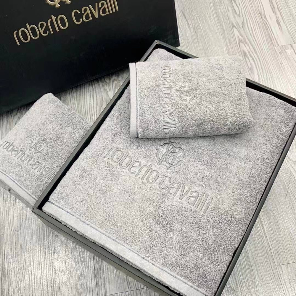 Roberto Cavalli Гостевое полотенце Весь мир моды, Махровая ткань, Хлопок, 30х40, 35x75, 90x160 см, серый #1