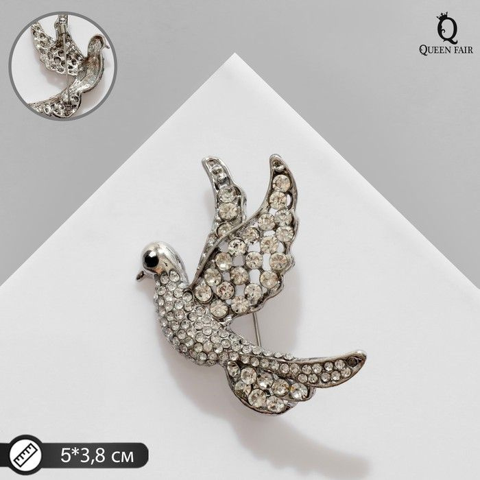 Queen Fair, Брошь "Птица" порхающий голубь, цвет белый в серебре ...