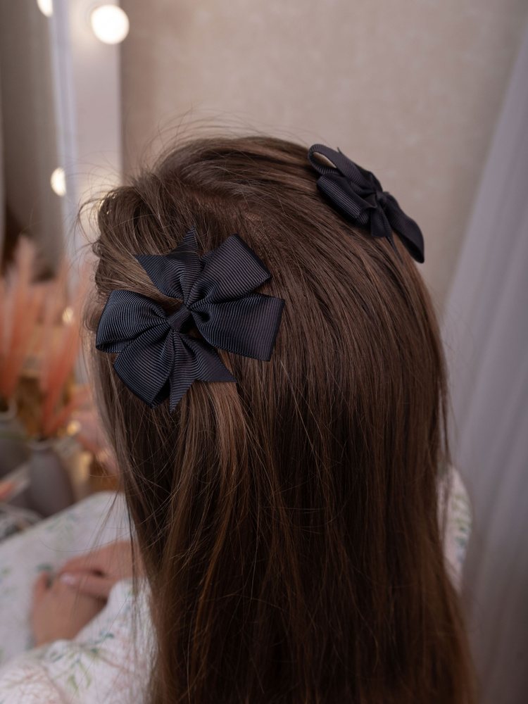 Атласный черный бант для волос на заколке, 2 шт - купить с доставкой по ...