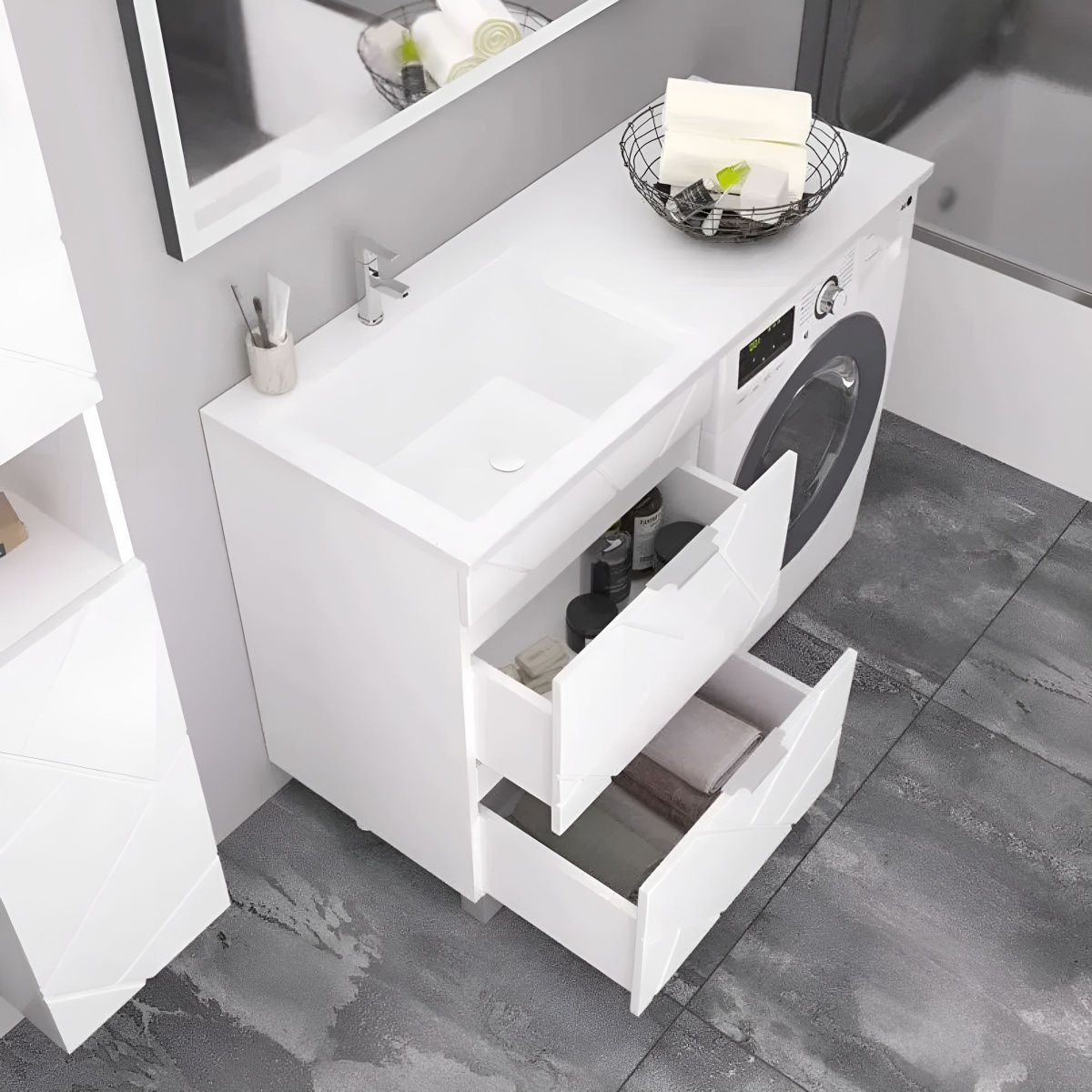 Тумба с раковиной Encanto серии GEOMETRY 1200 см. с 2 ящиками КОМПЛЕКТ ...