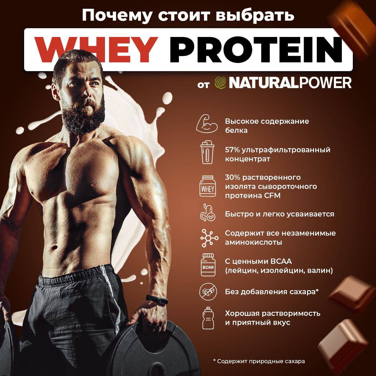 Сывороточный протеин Natural power 1000 гр Шоколад, Австрия купить на ...