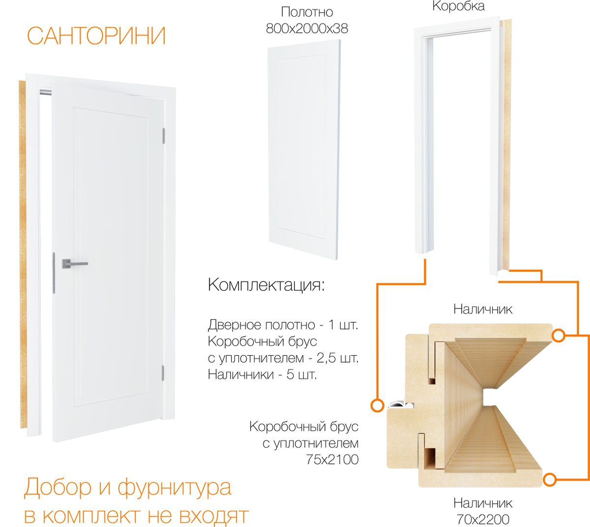Дверь межкомнатная Санторини 800х2000 Сигнальный белый (Комплект ...