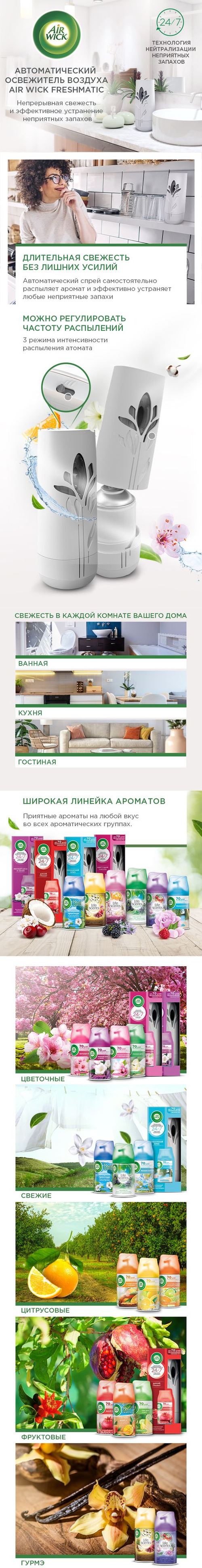 Airwick Freshmatic автоматический аэрозольный освежитель воздуха для дома  со сменным баллоном Цветущая сакура, 250 мл