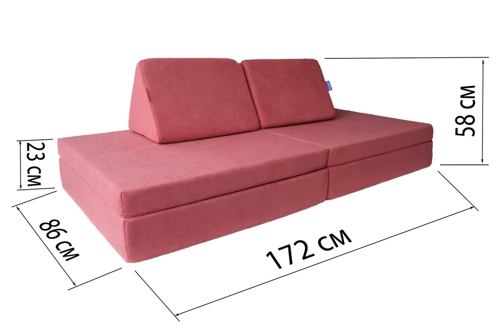 Детский диван Playdivаn Flamingo Pink с тремя треугольными подушками, розовый, розовый, фото 5
