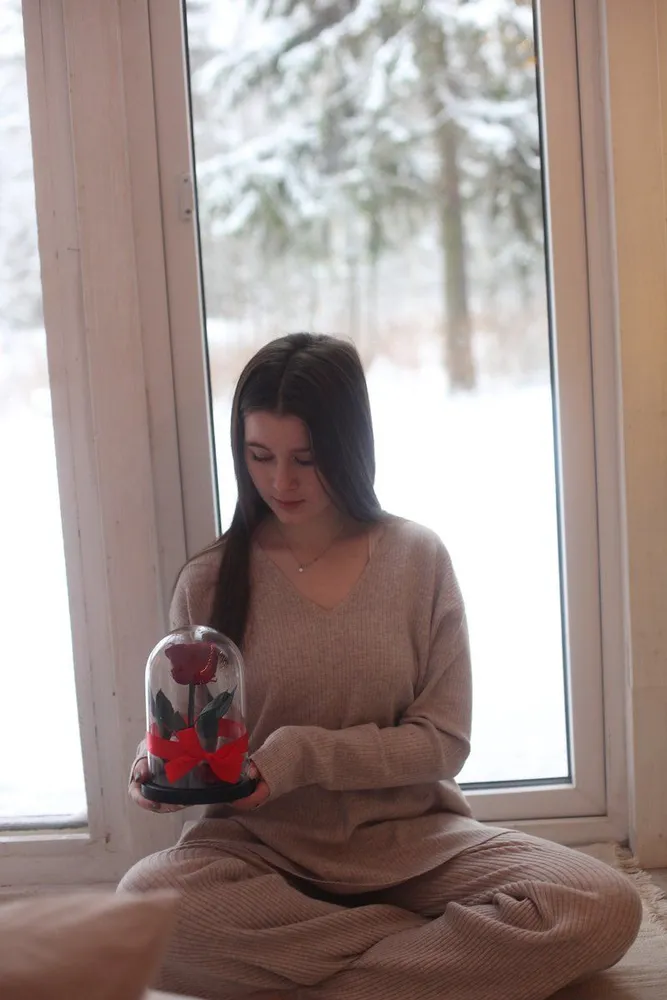 Стабилизированные цветы в стекле, Роза в колбе живая Glamur бордовый , GIFT4YOU, вариант, фото 3