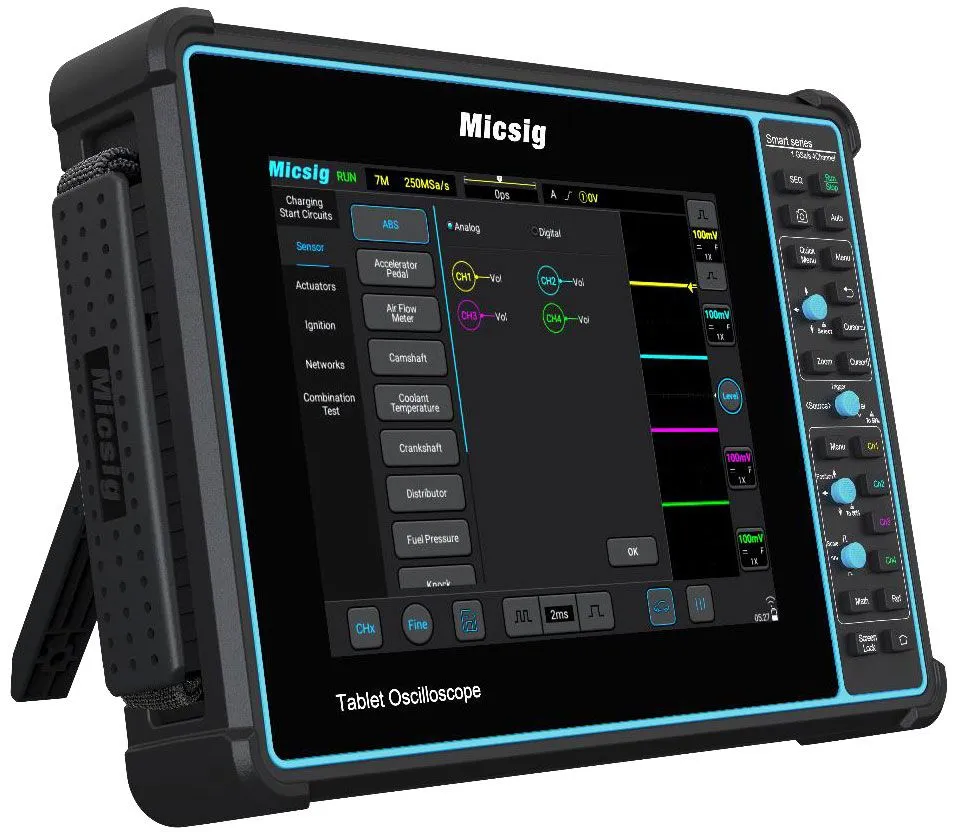 Осциллограф для автосервиса планшетный мотор-тестер цифровой Micsig SATO1004 (100 МГц, 4 канала, сенсорный экран, аккумулятор, wi-fi, hdmi, русский язык), вариант, фото 3