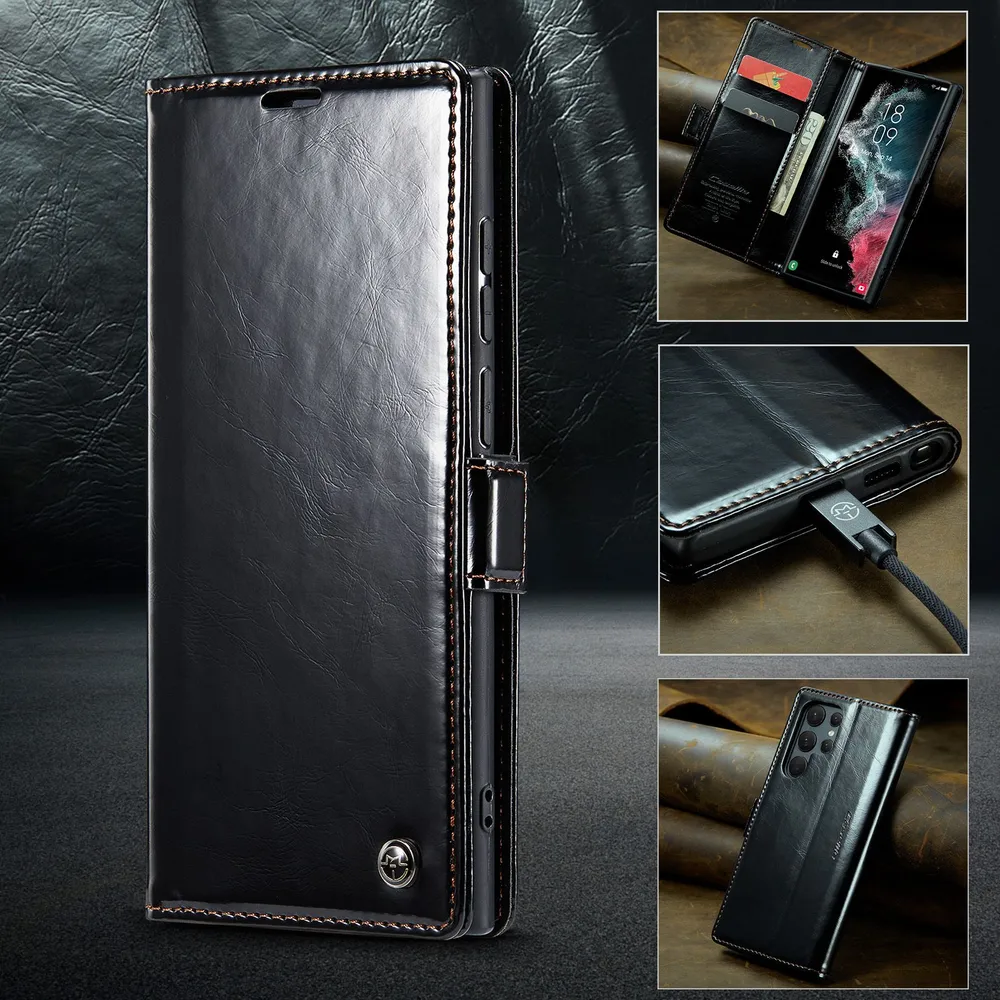 Caseme Кожаный книжка чехол для Samsung Galaxy S22 Ultra 6,8 дюйма с визитницей из экокожи, вариант, фото 2
