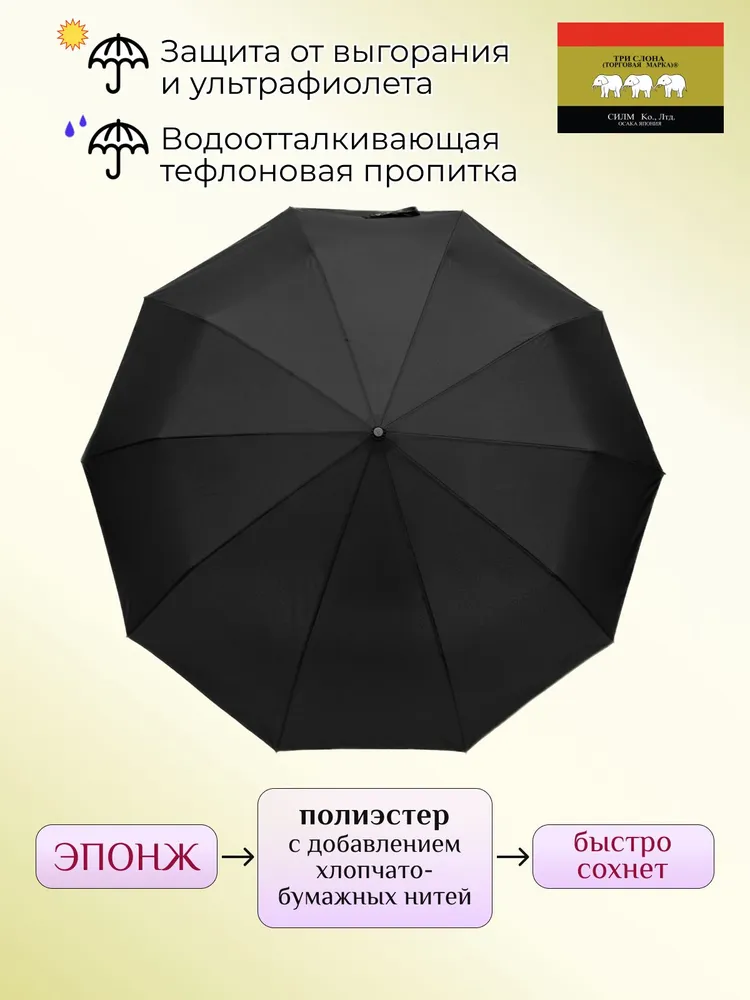 Зонт мужской автомат складной 10 спиц 3 сложения, вариант, фото 3