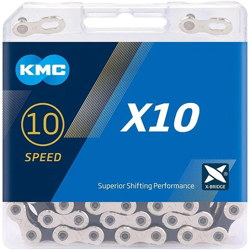 Цепь для горного шоссейного велосипеда KMC X10 116L, 10-скоростная, серебристая, черная велосипедная цепь, 116 л, фото 2