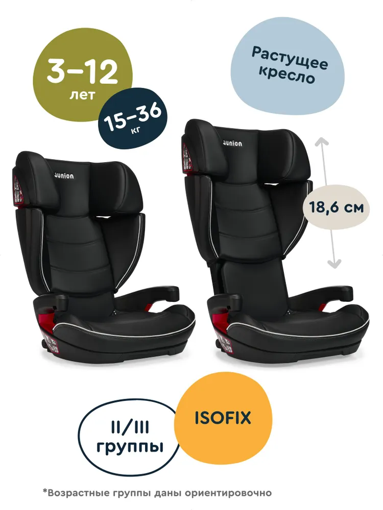 Автокресло JUNION Croco группа 2/3 (15-36 кг), Isofix, чёрный, кожа, с подстаканником, регулировка высоты подголовника, Яндекс Фабрика, 36 кг, фото 6