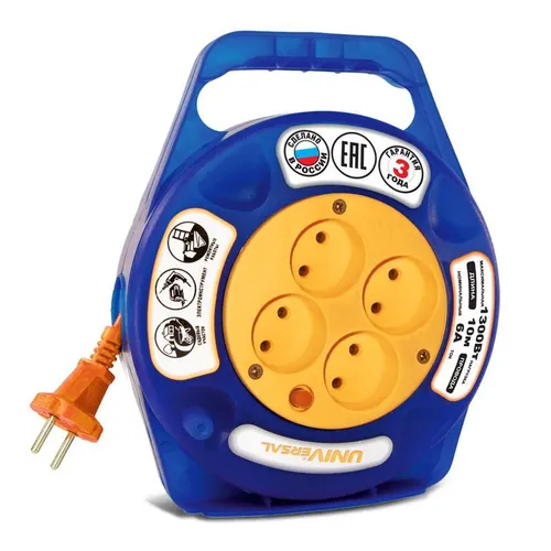 Удлинитель 4х10 м без заземл. 6А IP20 У6-015 термо ПВС 2х0.75 в закрытом корпусе защ. шторки UNIVers