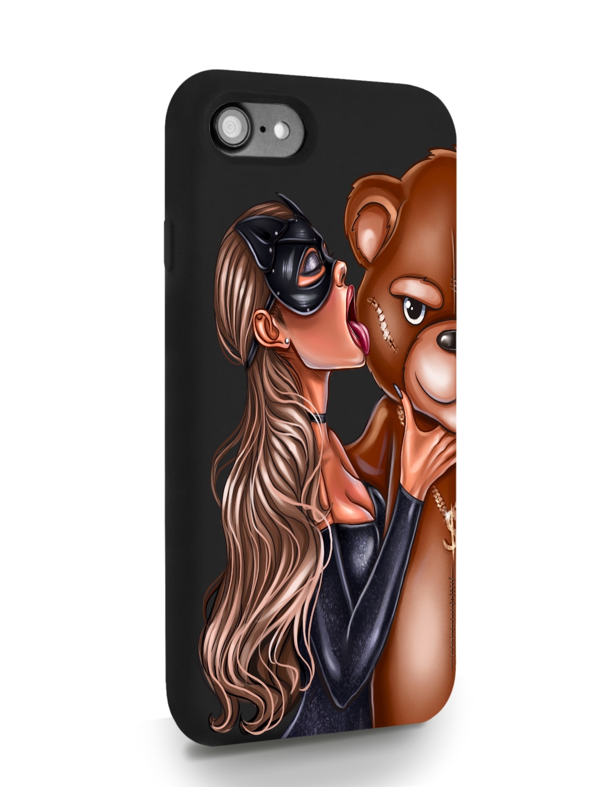 Черный силиконовый чехол для iPhone 7/8/SE2020 Кошечка и мишка для Айфон 7/8/СЕ2020