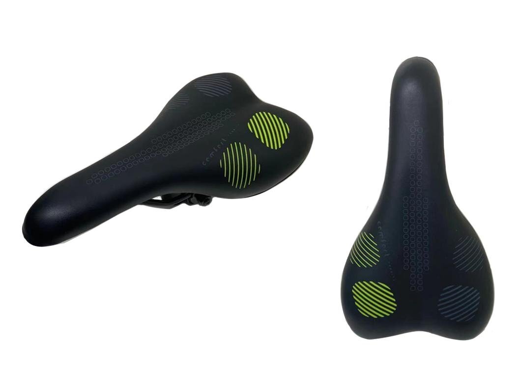Седло велосипедное MTB COMIRON POINT N762 270X150, Технологии: ED, Верх: PU принтованный, Рамки/Зажим: чёрный, цвет: чёрный, зелёный