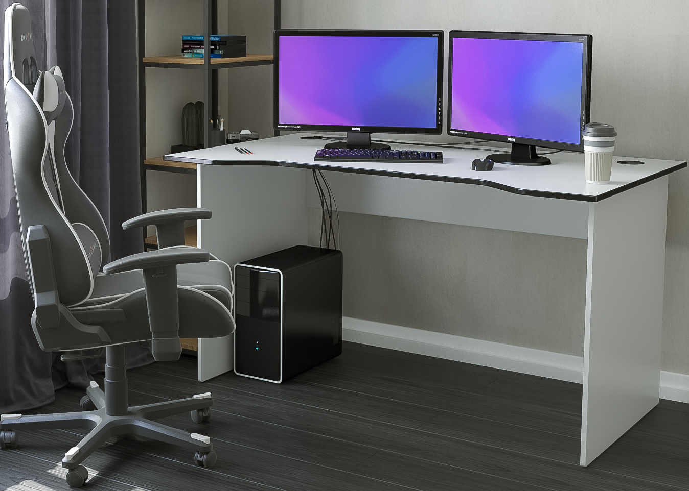Компьютерный стол, Геймерский компьютерный стол Дизайн Фабрика LevelUP 1400 Черный/Голубой, 140х81х73.2 см
