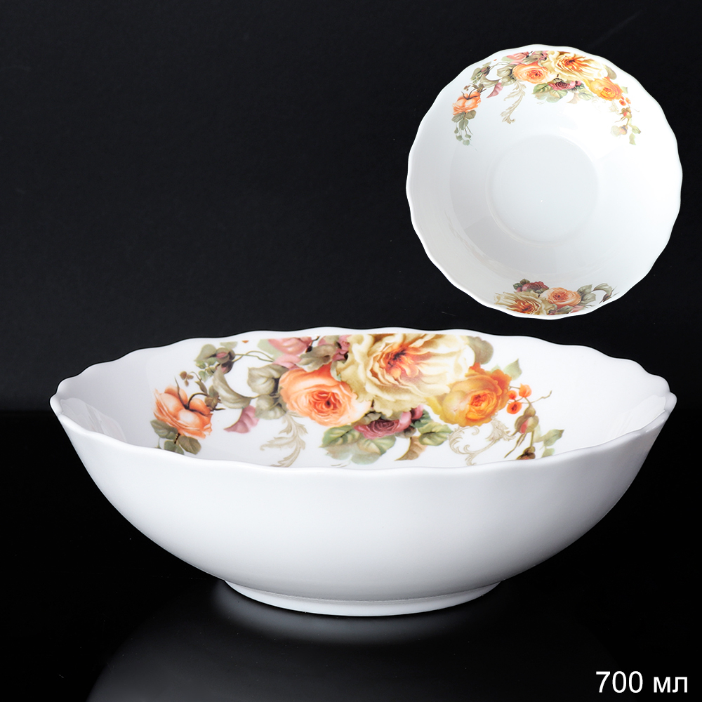 Салатник WHITE LILY глубокий Пионы , 700 мл, диаметр 17,5 см, оранжевый, стеклокерамика