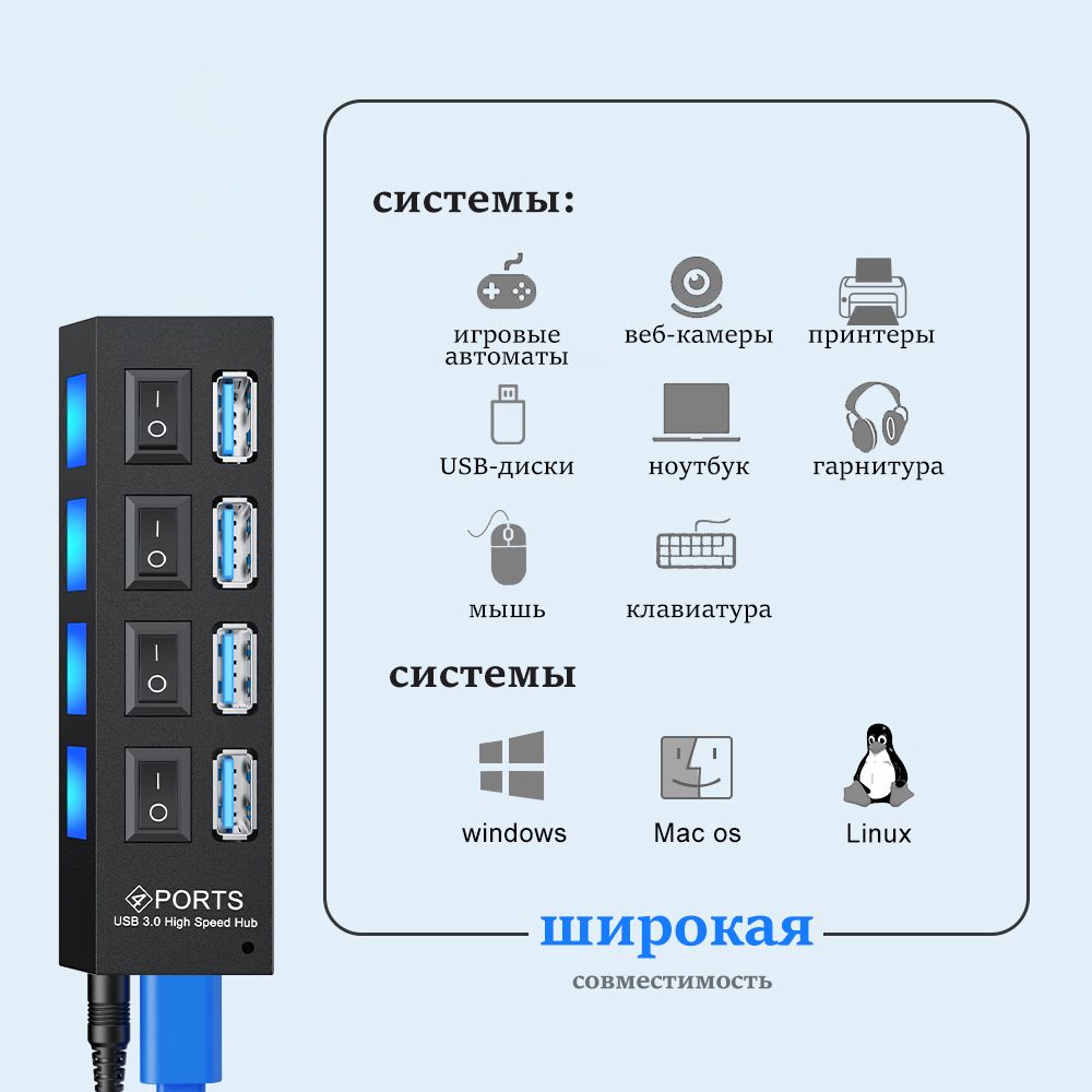 USB разветвитель 4 портов USB Hub 3 0 юсб хаб 3.0 переходник с usb ...