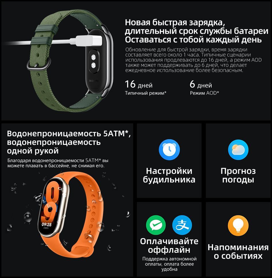 Xiaomi Фитнес-браслет Mi Band 8, черный - купить с доставкой по выгодным  ценам в интернет-магазине OZON (1215019181)