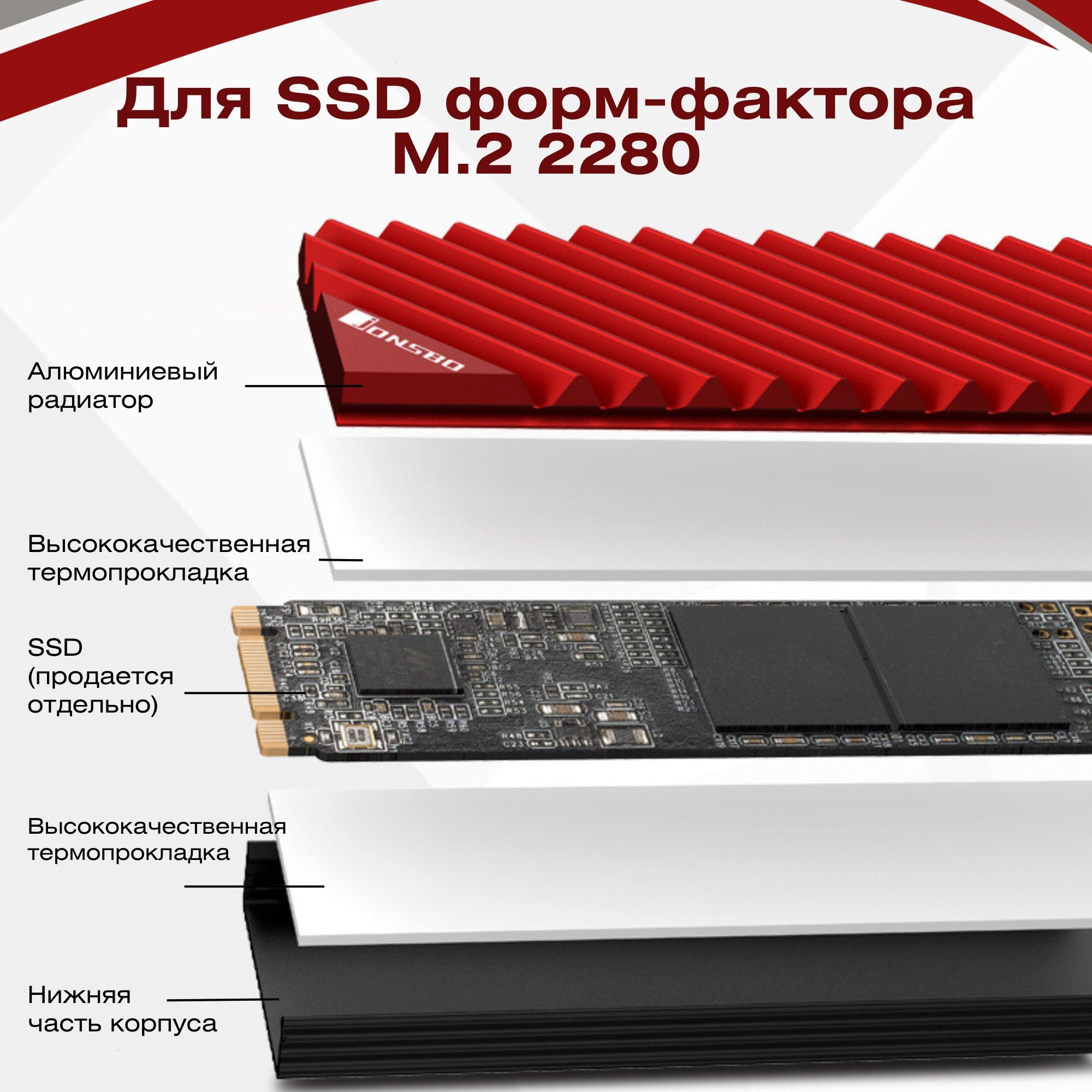 Радиатор для SSD M.2 диска 2280 алюминий пассивного охлаждения ...