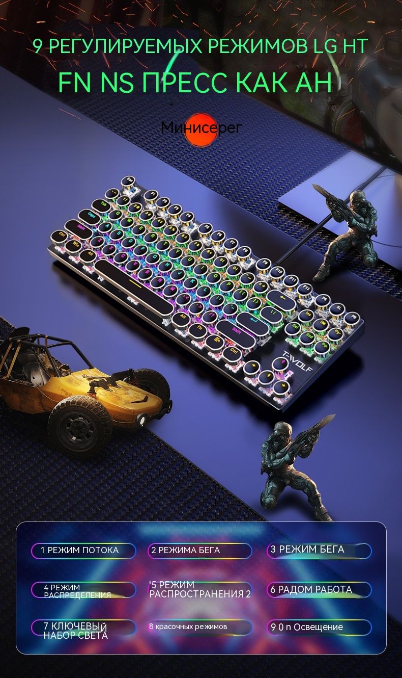 Механическая клавиатура T-WOLF T - WOLF Ray Wolf T12 Панк Ретро ...