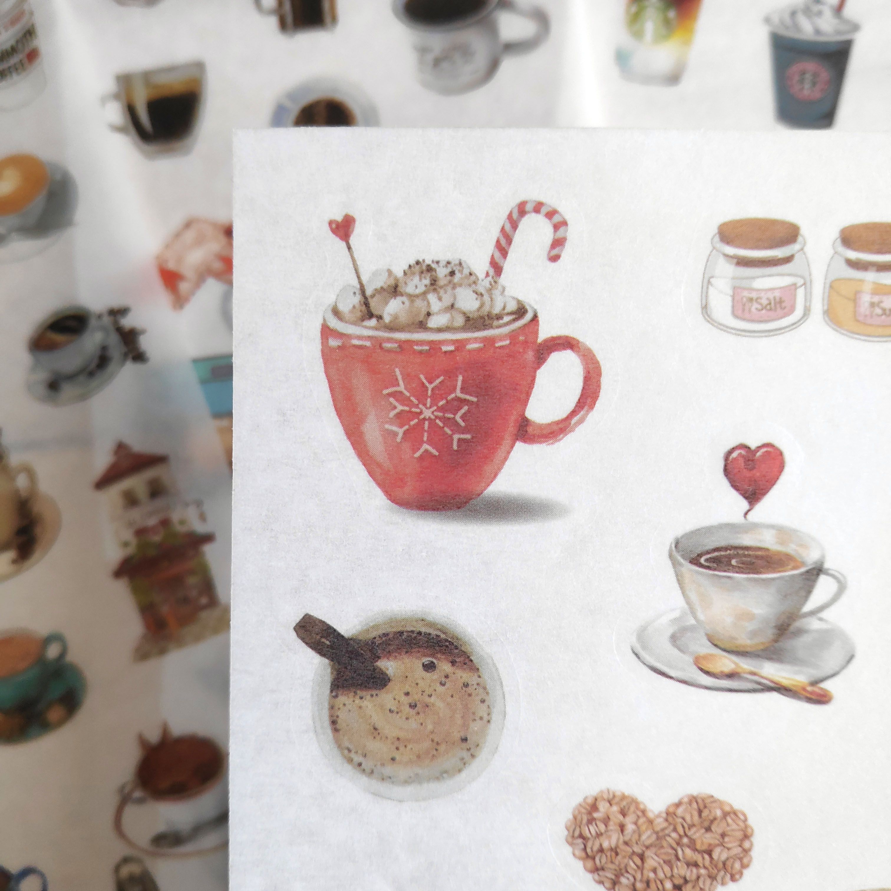 Наклейки Чай Кофе 86 штук на японской бумаге, набор стикеров для ...