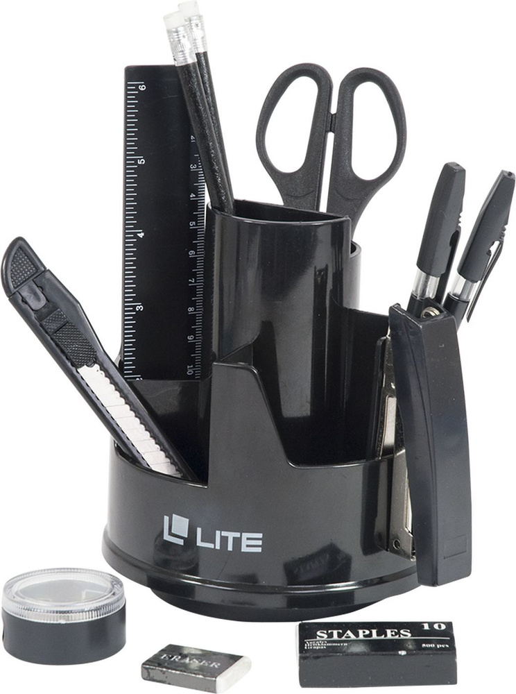 Канцелярский набор Lite Профи, вращающийся, черный, 14 предметов ...