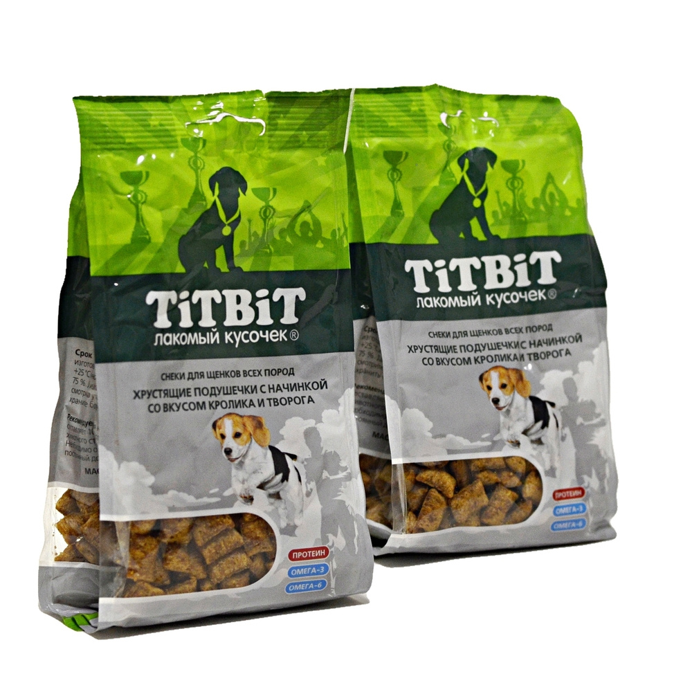 Titibit Подушечки Titibit с начинкой со вкусом кролика и творога 95г х 2шт ...