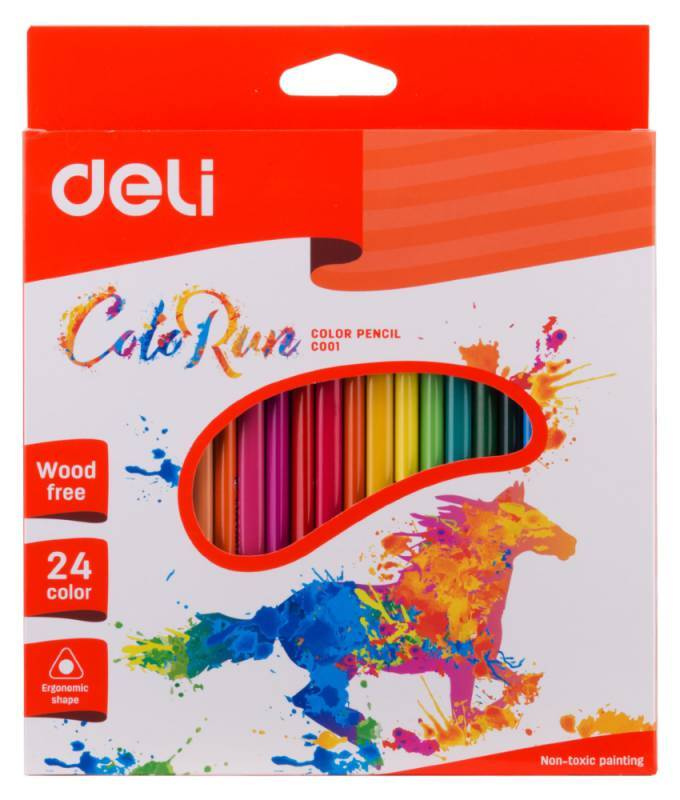 Комплект 3шт. Карандаши цветные Deli ColoRun EC00120 трехгранные пластик 24цв. коробка/европод.  #1