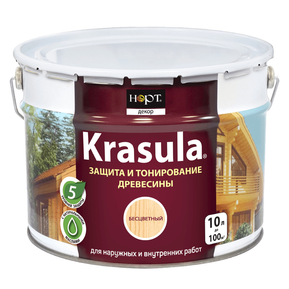 Krasula 10л бесцветный, Защитно-декоративный состав для дерева и древесины Красула, пропитка, защитная #1
