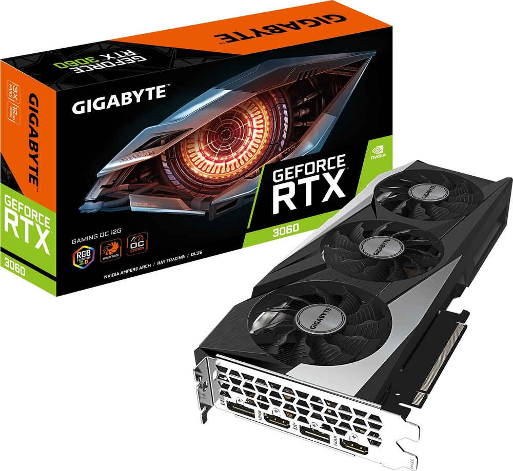 Gigabyte Видеокарта GeForce RTX 3060 GAMING OC 12 ГБ (GV-N3060GAMING  OC-12GD), LHR