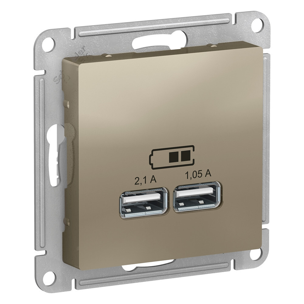 Розетка 1 СП USB А+А 2,1А (2х1,05А) 5В механизм SE ATLASDESIGN шампань #1