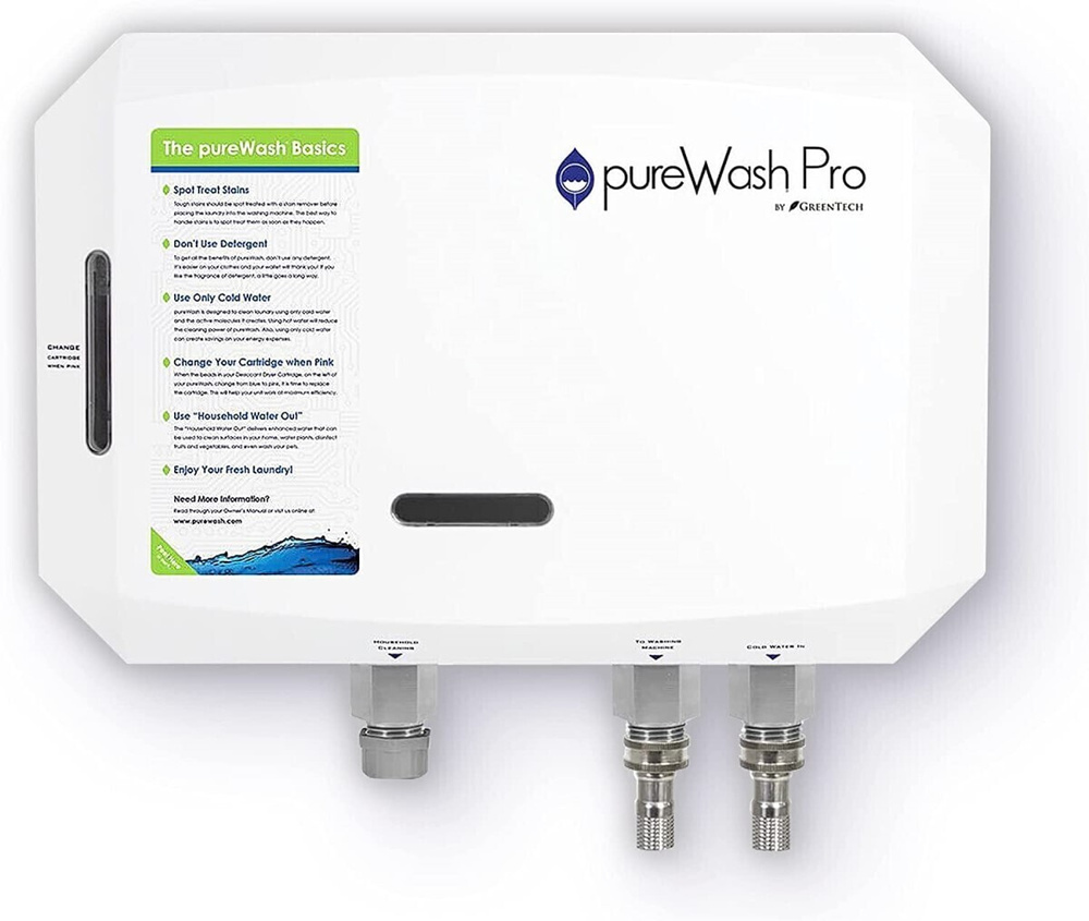 Система стирки без химии pureWash PRO X2 GreenTech Environmental -  Многофункциональная приставка для стиральных машин с отводом для  дополнительной бытовой техники - Активный кислород + Озон + Ионизация,  Противовирусное обеззараживание с автозапуском. -