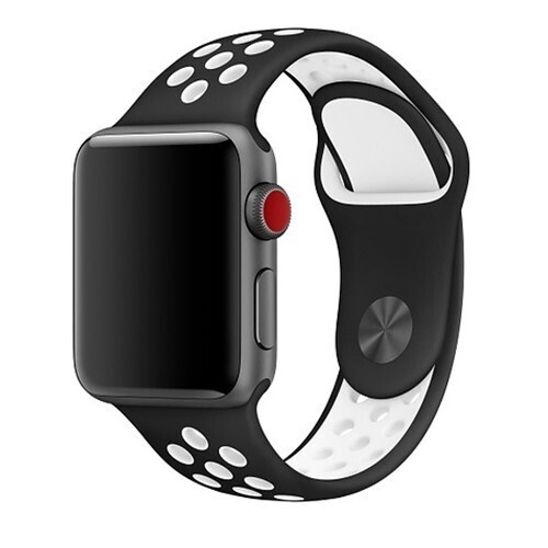 Cиликоновый ремешок спортивный для Apple Watch Series 1-8 - 38/40/41 мм (эпл вотч), черный-белый  #1