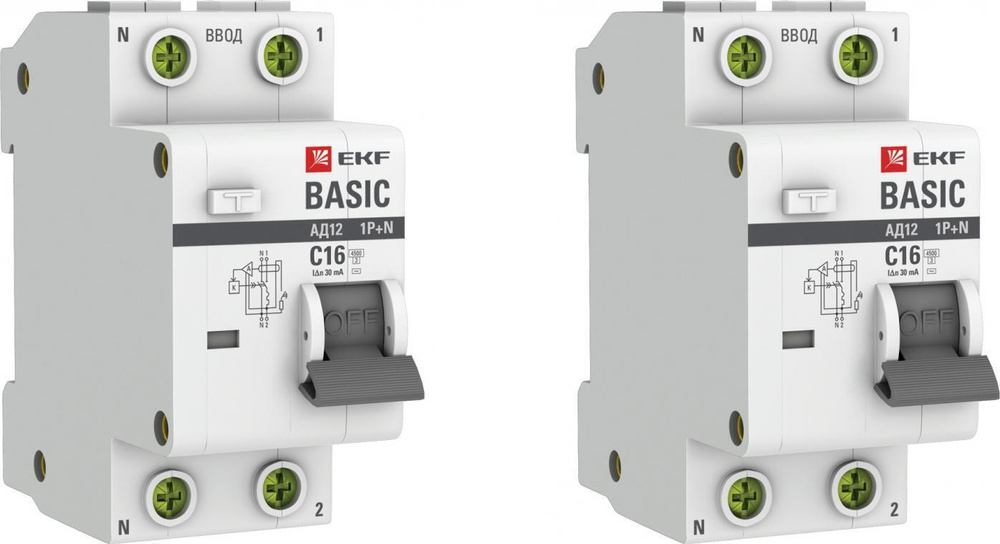 Дифференциальный автоматический выключатель EKF АД-12 Basic 2P 16А 30мА класс AC (комплект из 2 шт)  #1