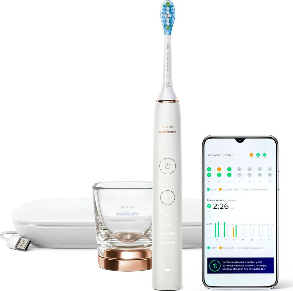 Электрическая зубная щетка Philips Sonicare Sonicare DiamondClean 9000  HX9911 с мобильным приложением - купить по выгодной цене в  интернет-магазине OZON (1384758652)