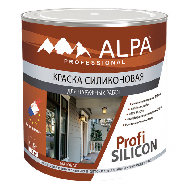 Краска фасадная силиконовая Alpa Profi Silicon белая 0,9 л #1