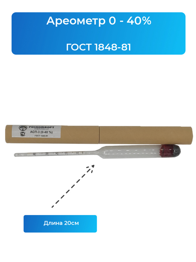 Ареометр АСП-3 0-40%  (бытовой спиртометр) #1