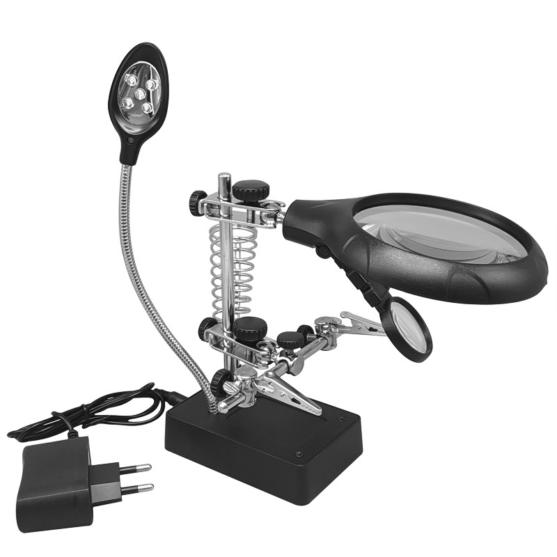 Лупа настольная увеличительная на гибком штативе / Лупа третья рука с ...