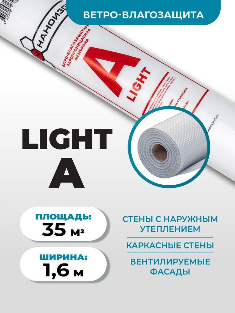 Ветро-влагозащита паропроницаемая мембрана Наноизол LIGHT-A (Лайт - А) 35 м2  #1