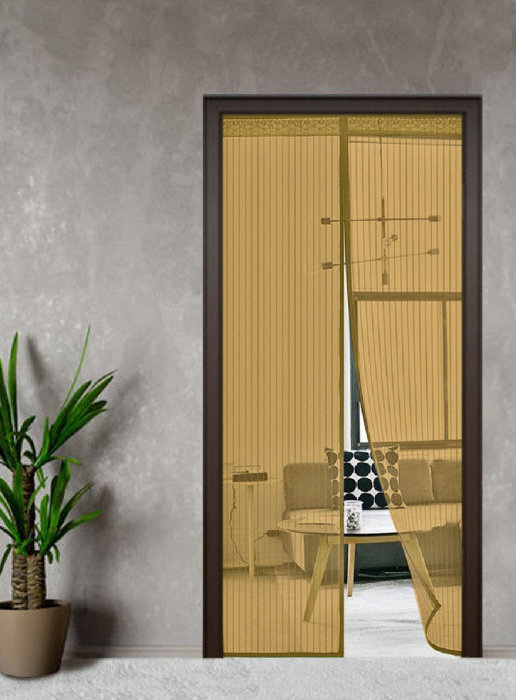 Антимоскитная сетка на магнитах на дверь дома летом 210х100 / Занавеска на дверь, коричневая  #1