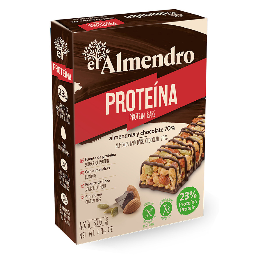 Протеиновый ореховый батончик El Almendro из миндаля с горьким шоколадом коробка 140 гр  #1