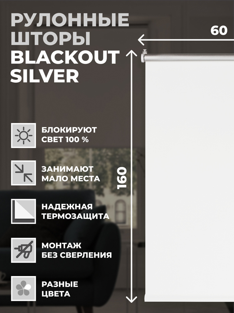 Рулонные шторы Блэкаут Silver 60х160 см на окно белый #1