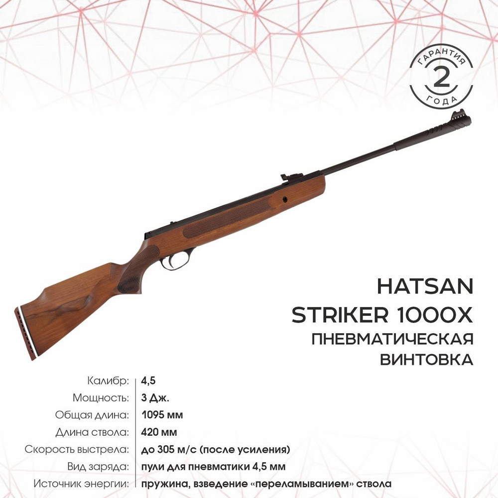 Пневматическая винтовка Hatsan Винтовка пневм. Striker 1000X (переломка,  дерево), кал.4,5 мм, 3 Дж., калибр 4,5, до 3 Дж - купить по доступным ценам  в интернет-магазине OZON (763999343)