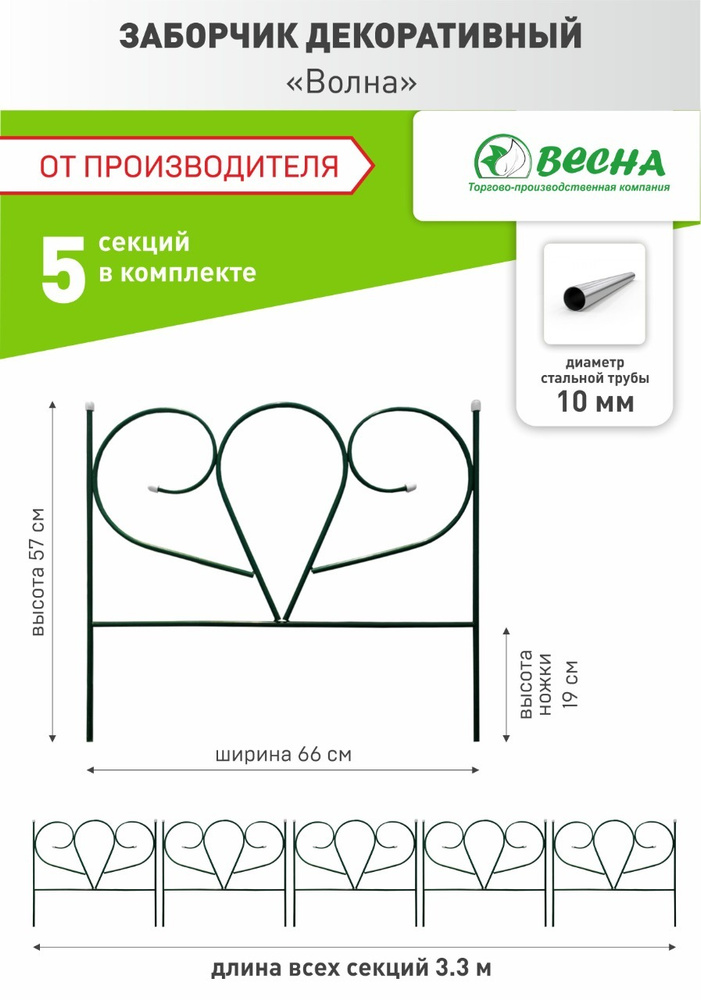 Заборчик для сада декоративный "Волна", ограждения для клумб и цветов.  #1