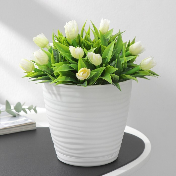 Горшок для цветов с поддоном Saffron, 1.5 л, d 14.6 см, h 13.5 см, пластиковый, белый #1