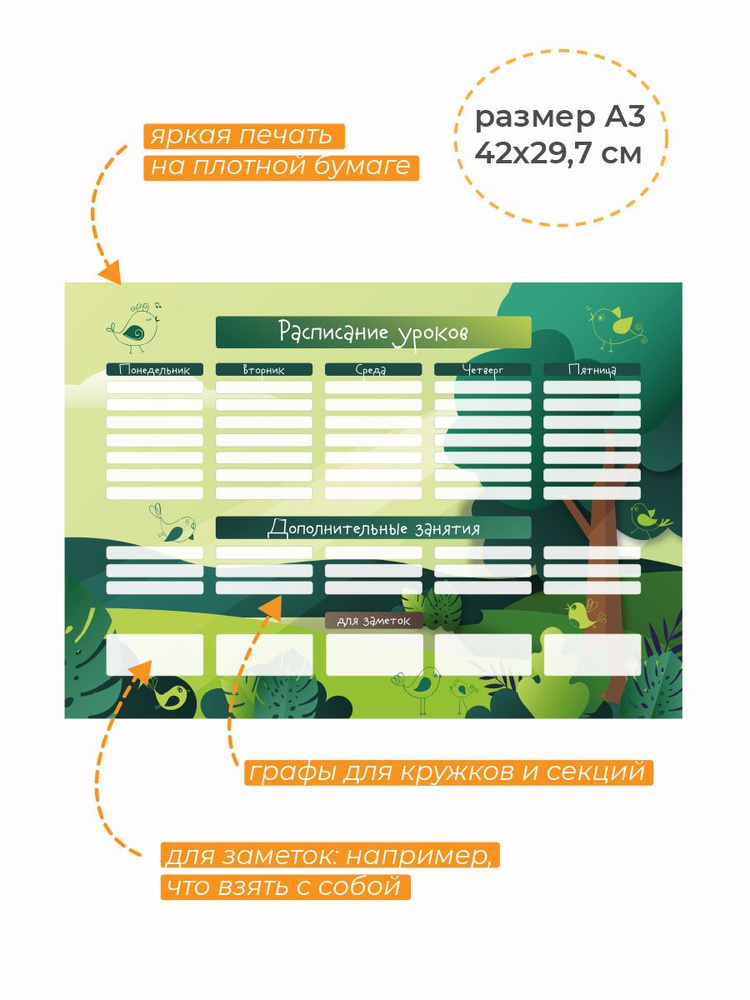 Расписание уроков, для занятий, настенное, плакат, для мальчиков, для девочек, А3  #1