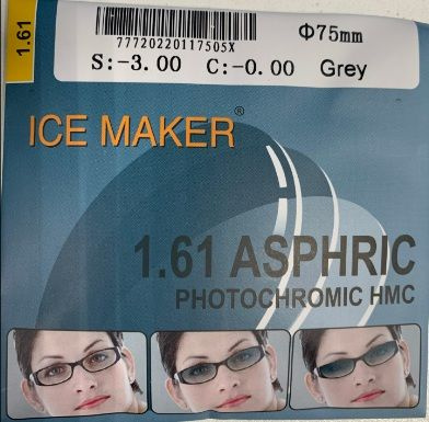 Линза для очков фотохромная ICE MAKER 1.61 AS HMC Gray Sph +02.50 диаметр 70  #1